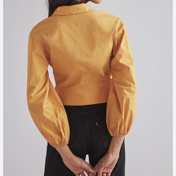 Anthropologie Sunday In Brooklyn Twist-Front V-Neck Blouse In Gold - Picture 3 of 13